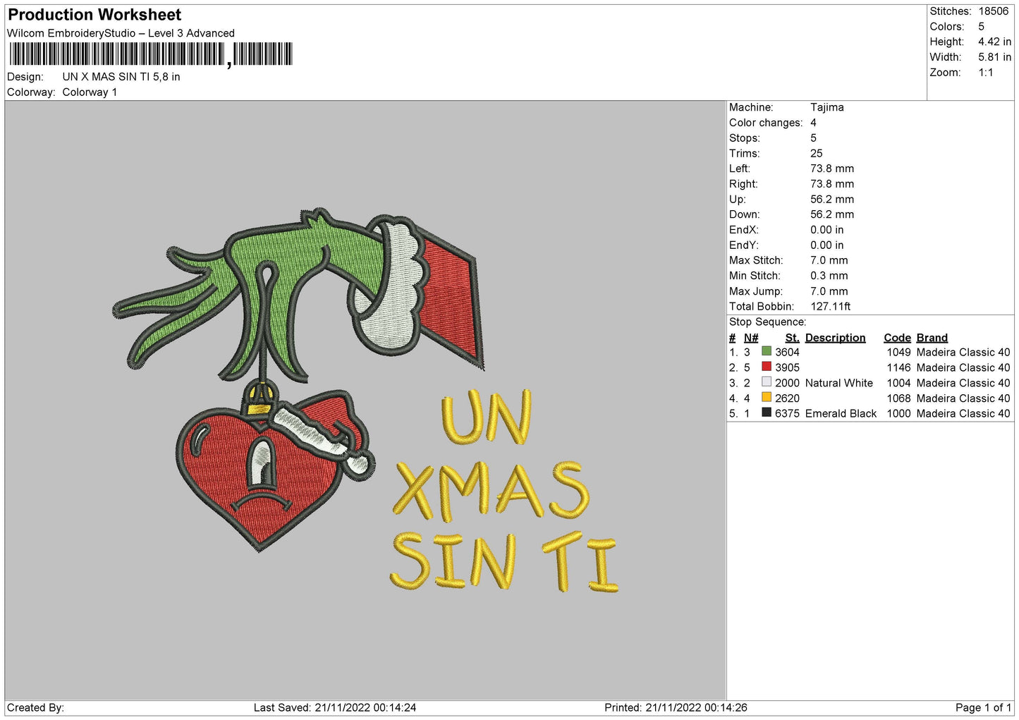Un Xmas Sin Ti Embroidery File 6 sizes