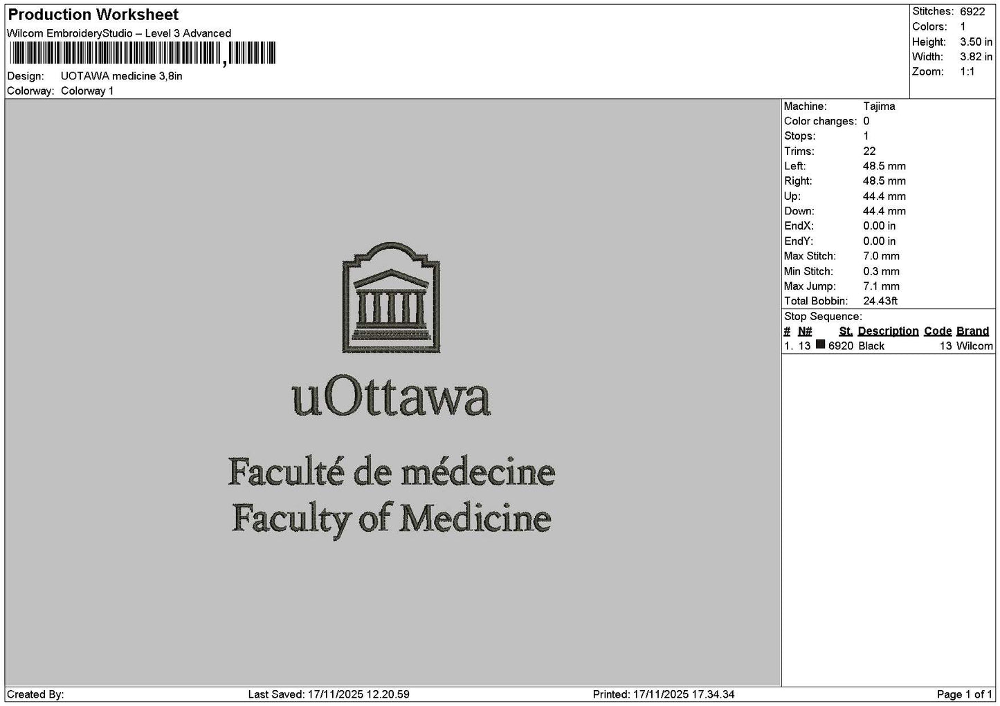 Medicinetext 1711 Embroidery File 6 sizes