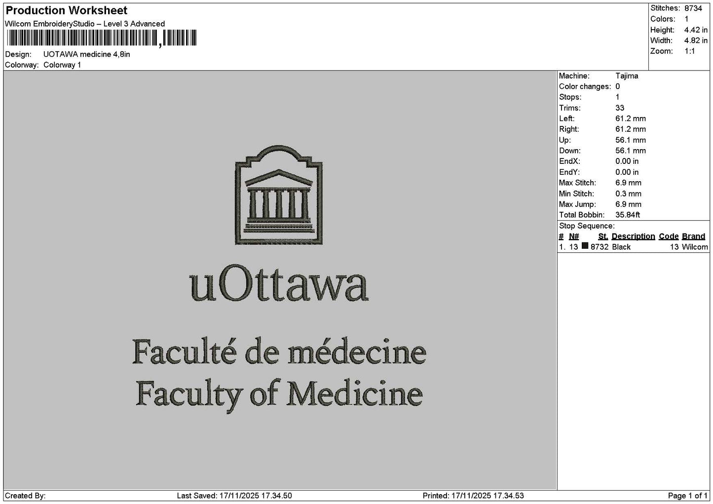 Medicinetext 1711 Embroidery File 6 sizes
