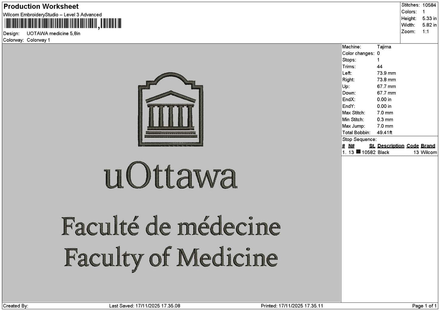 Medicinetext 1711 Embroidery File 6 sizes