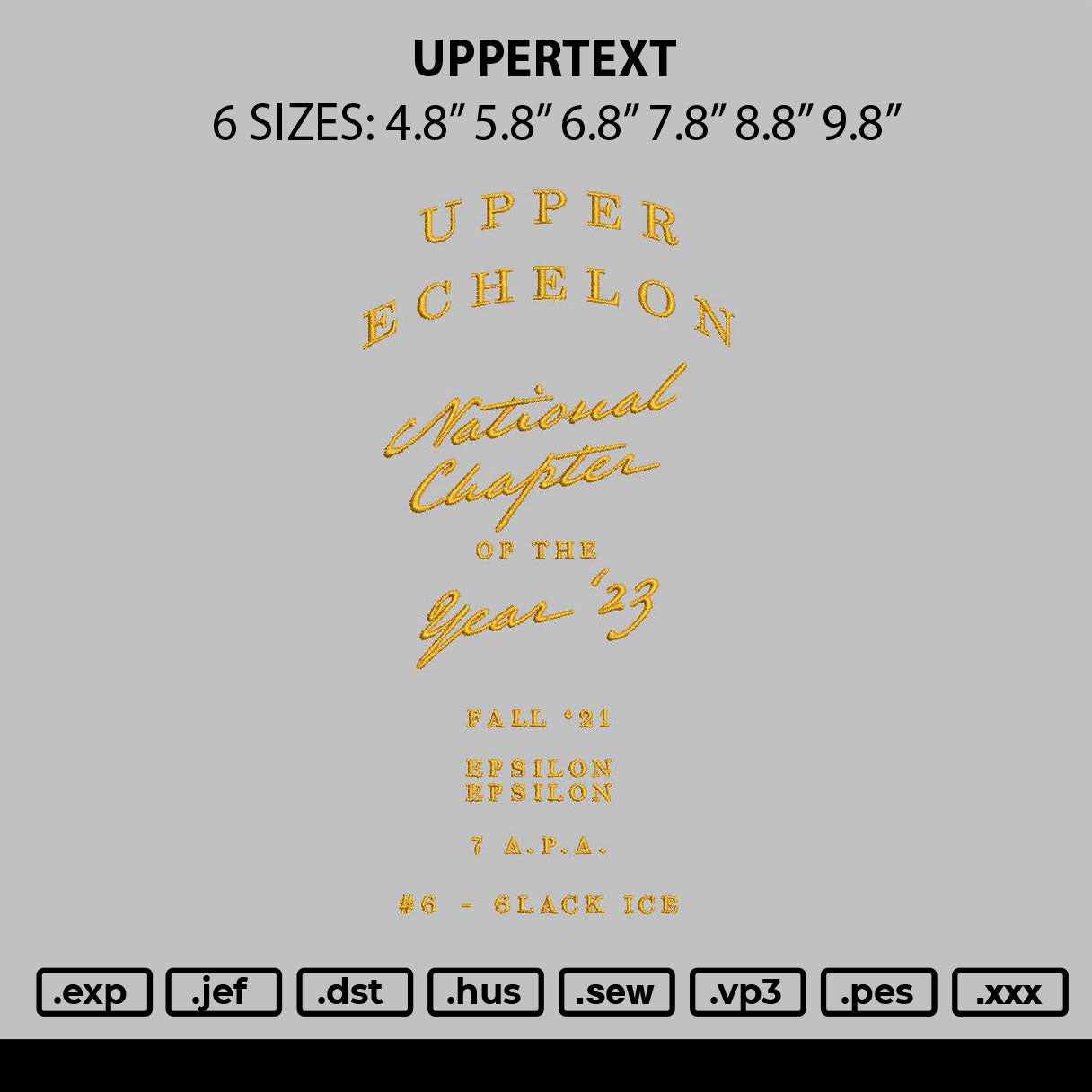 Uppertext Embroidery File 6 sizes