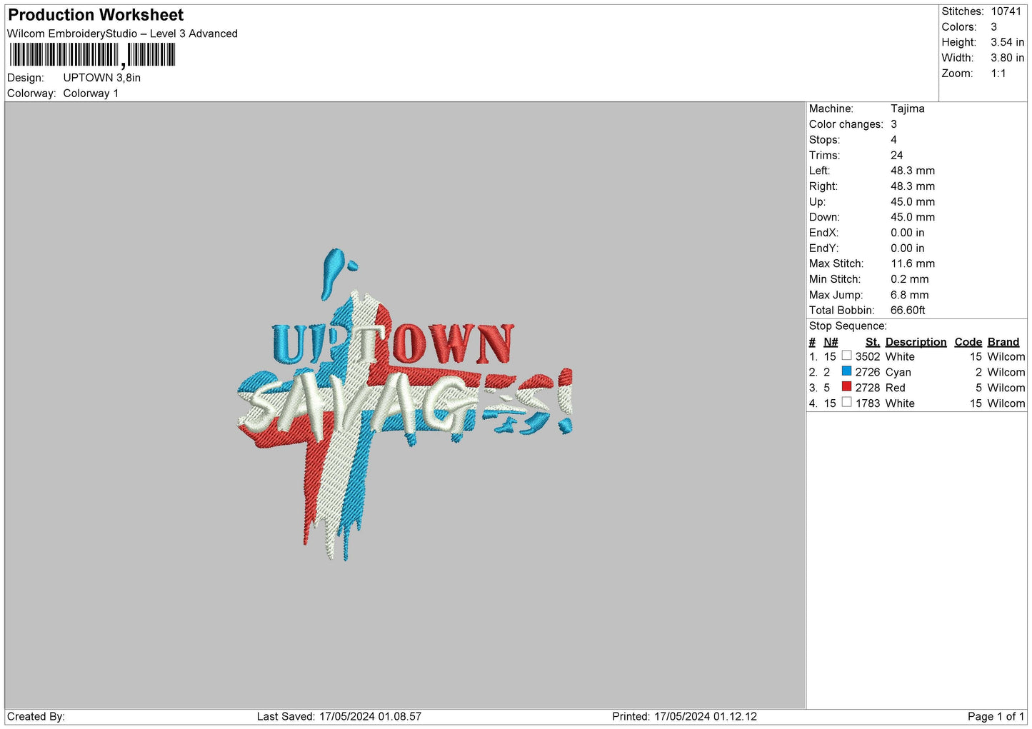 Uptown1705 Embroidery File 6 sizes