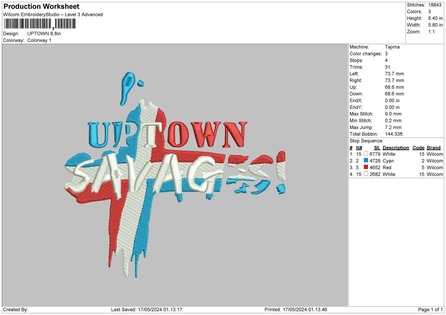 Uptown1705 Embroidery File 6 sizes