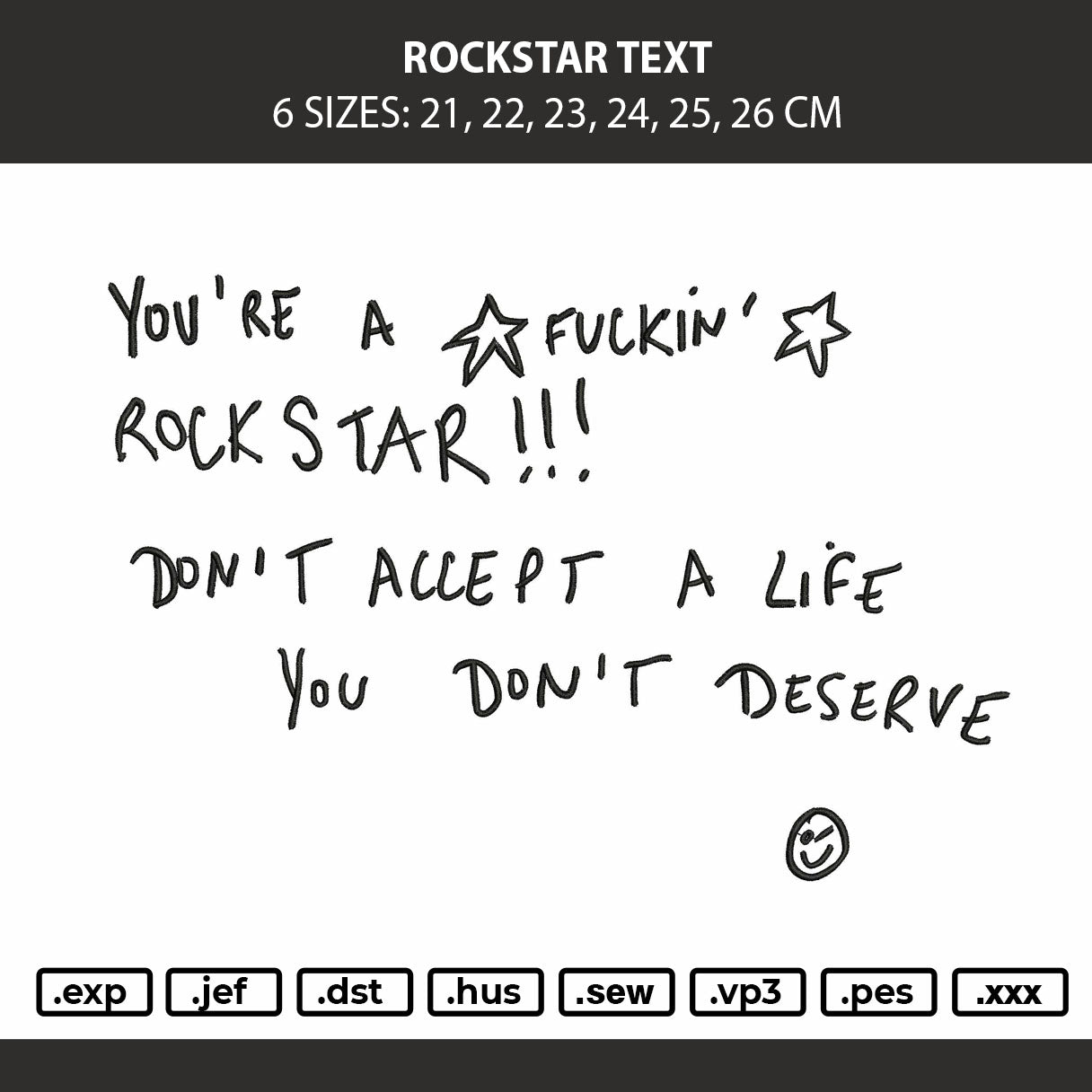 Rockstar Text Embroidery Machine Design File 6 sizes