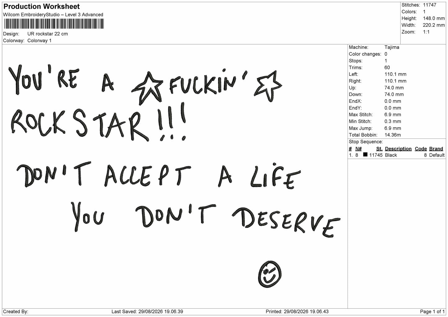 Rockstar Text Embroidery Machine Design File 6 sizes