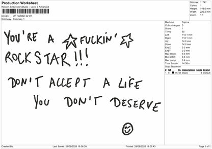 Rockstar Text Embroidery Machine Design File 6 sizes