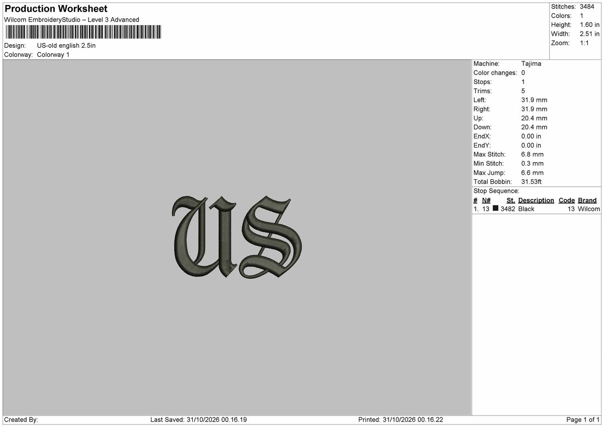 Us Text English Embroidery Machine Design File 6 sizes