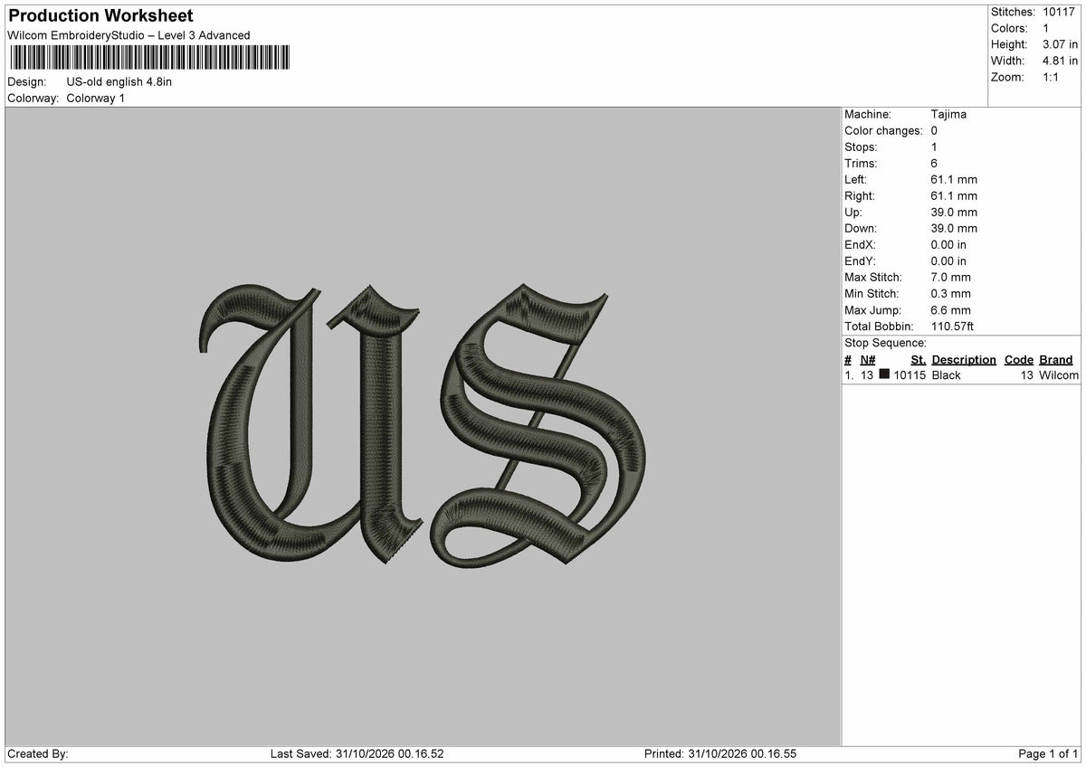 Us Text English Embroidery Machine Design File 6 sizes