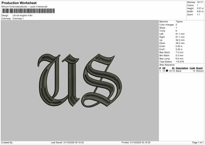 Us Text English Embroidery Machine Design File 6 sizes