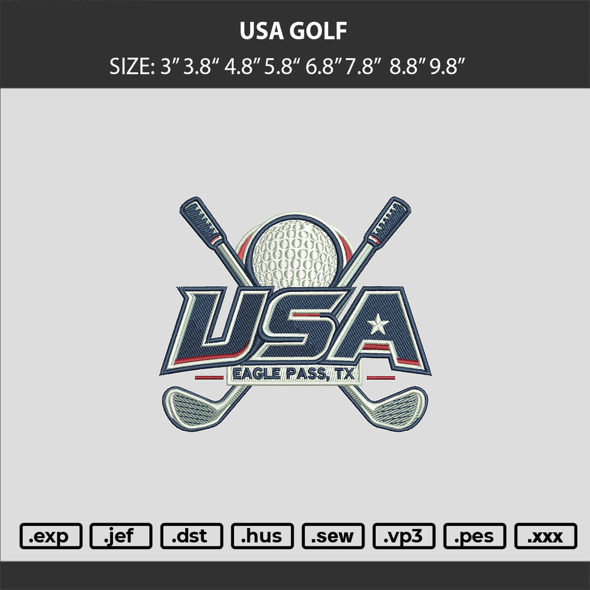 USA GOLF logo Embroidery Machine Design Files