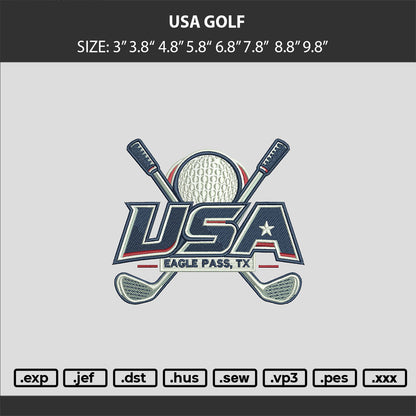 USA GOLF logo Embroidery Machine Design Files