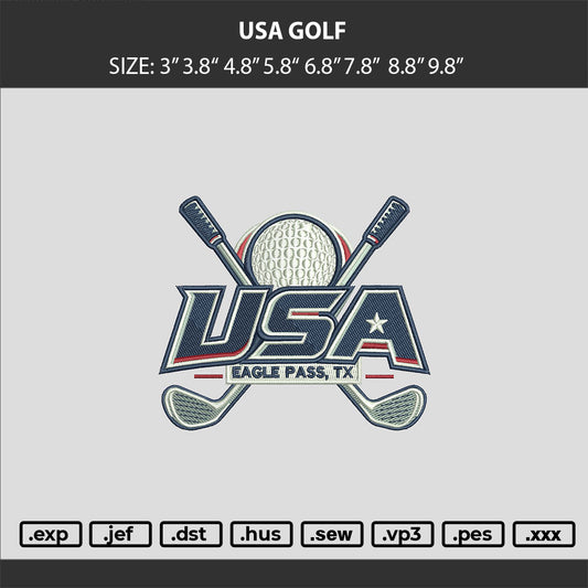 USA GOLF logo Embroidery Machine Design Files