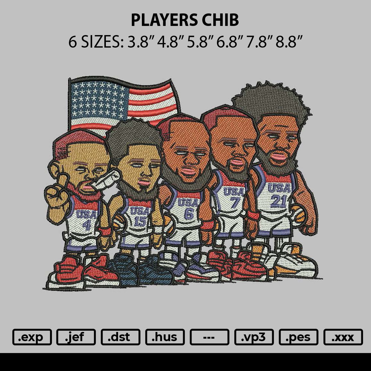 Players Chibi Embroidery File 6 sizes