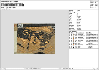 Usg Photo V3 Embroidery File 6 sizes