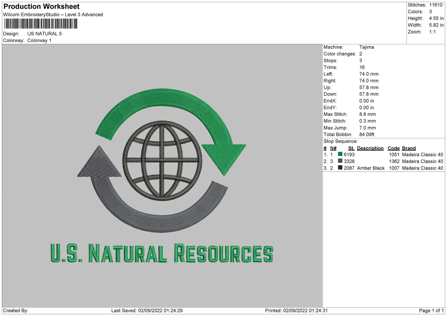 Us Natural Embroidery File 5 sizes