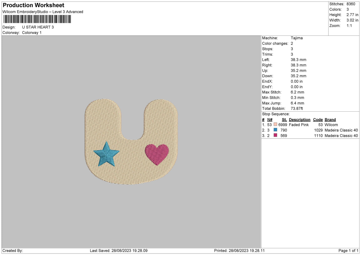 U Star Heart Embroidery File 6 sizes