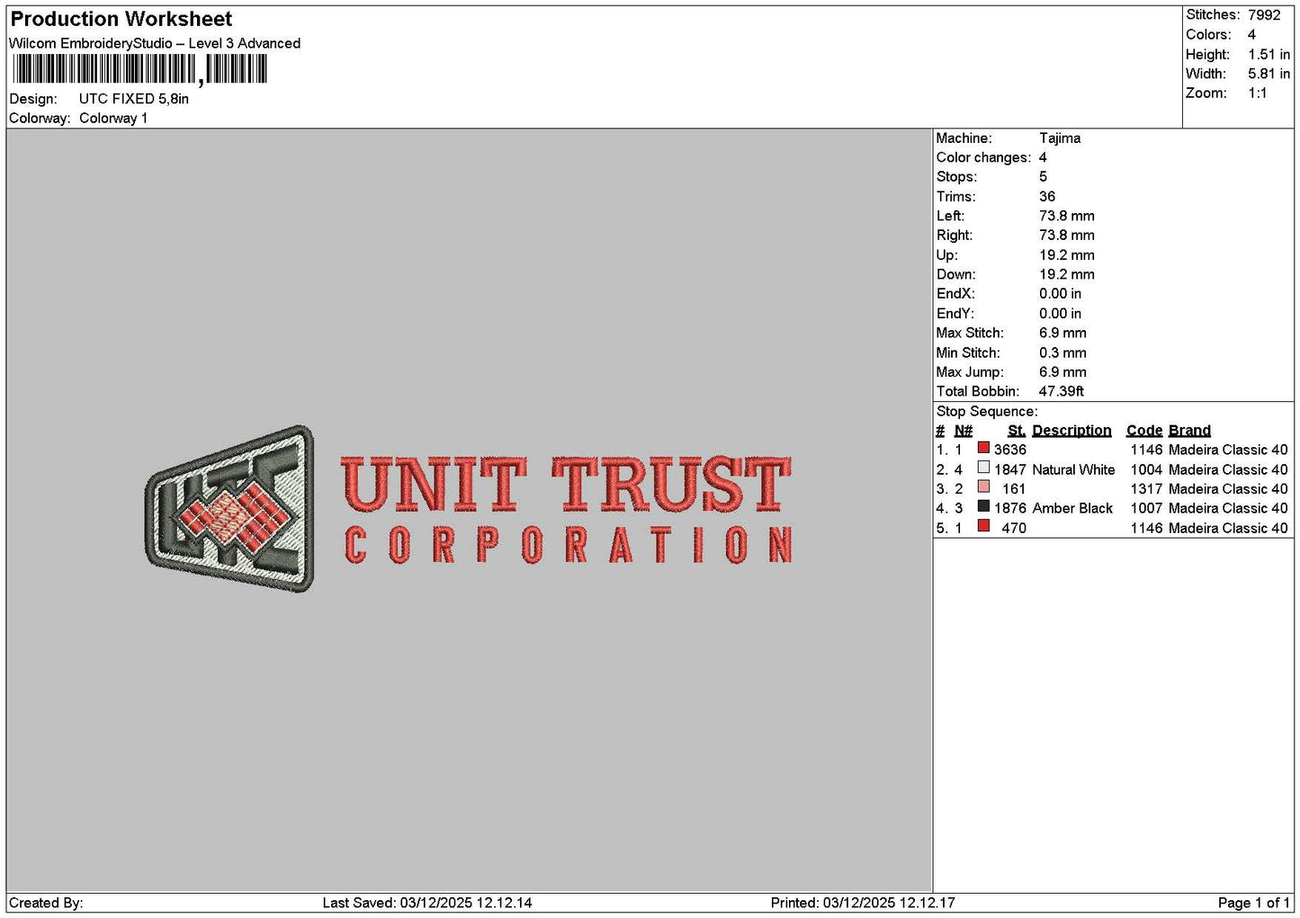 Utctext Embroidery File 6 sizes