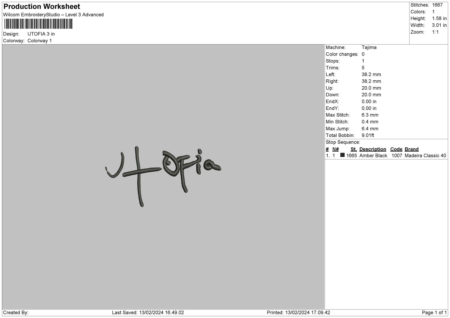 Utofia Text Embroidery File 6 sizes