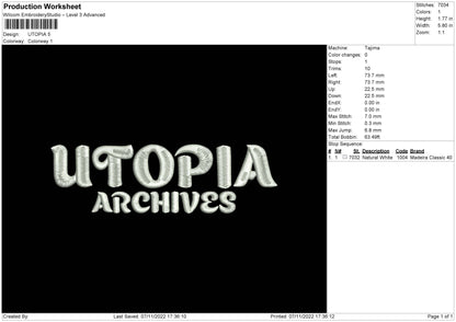 Utopia Embroidery File 6 sizes