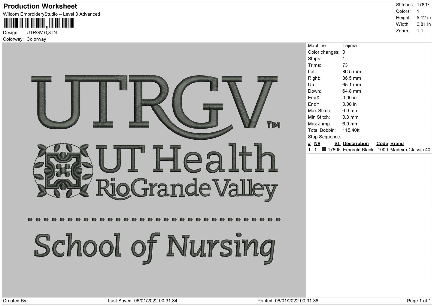 UTRGV Embroidery File 4 size