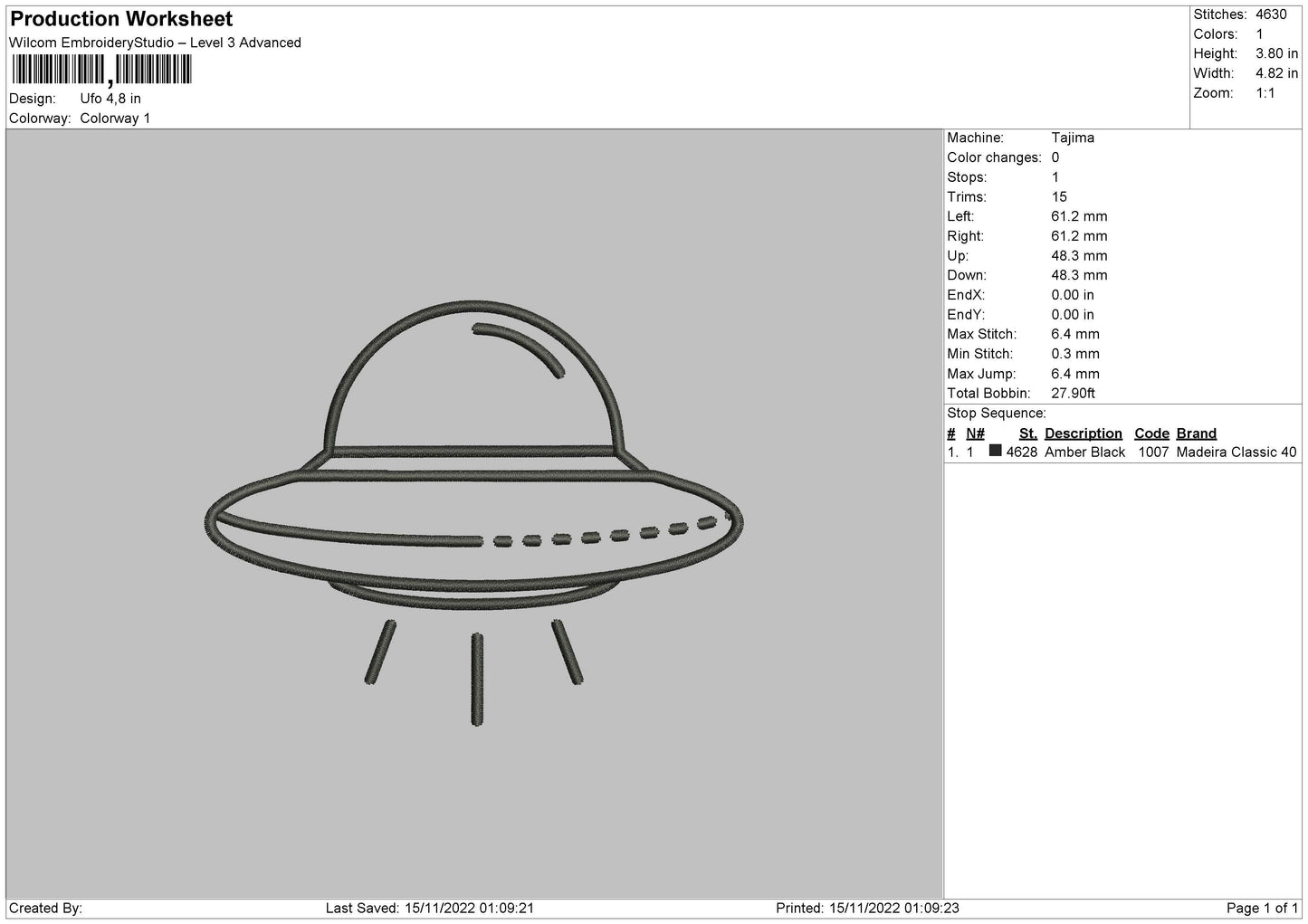 Ufo Embroidery File 7 Sizes