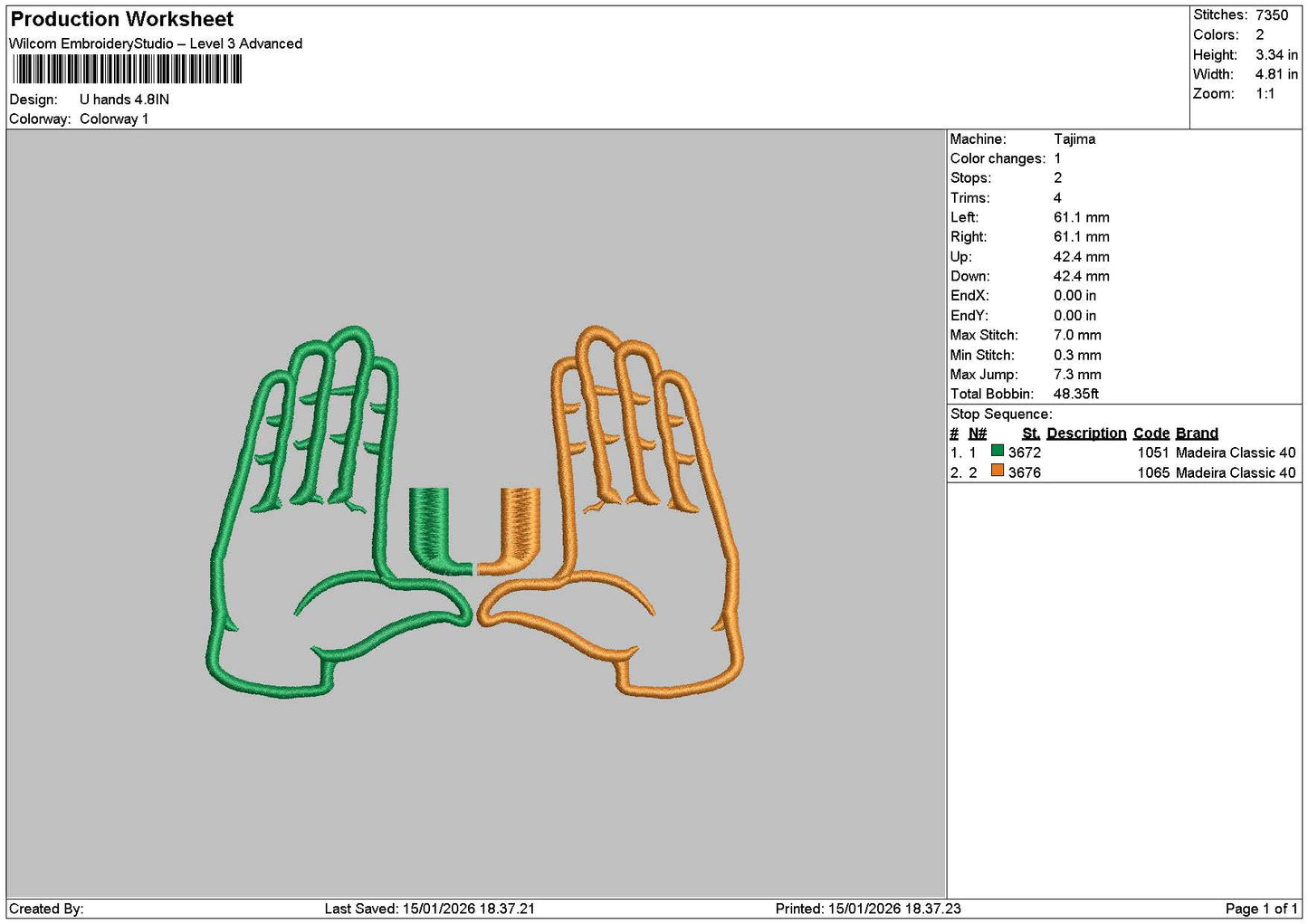 Hands 1501 Embroidery File 6 sizes