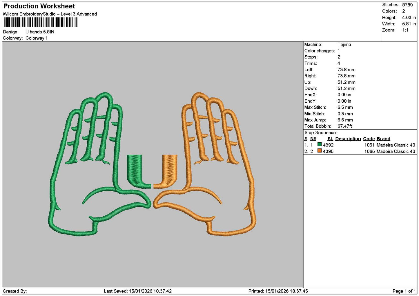 Hands 1501 Embroidery File 6 sizes