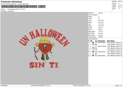 Un Halloween Sin Ti Embroidery File 5 sizes