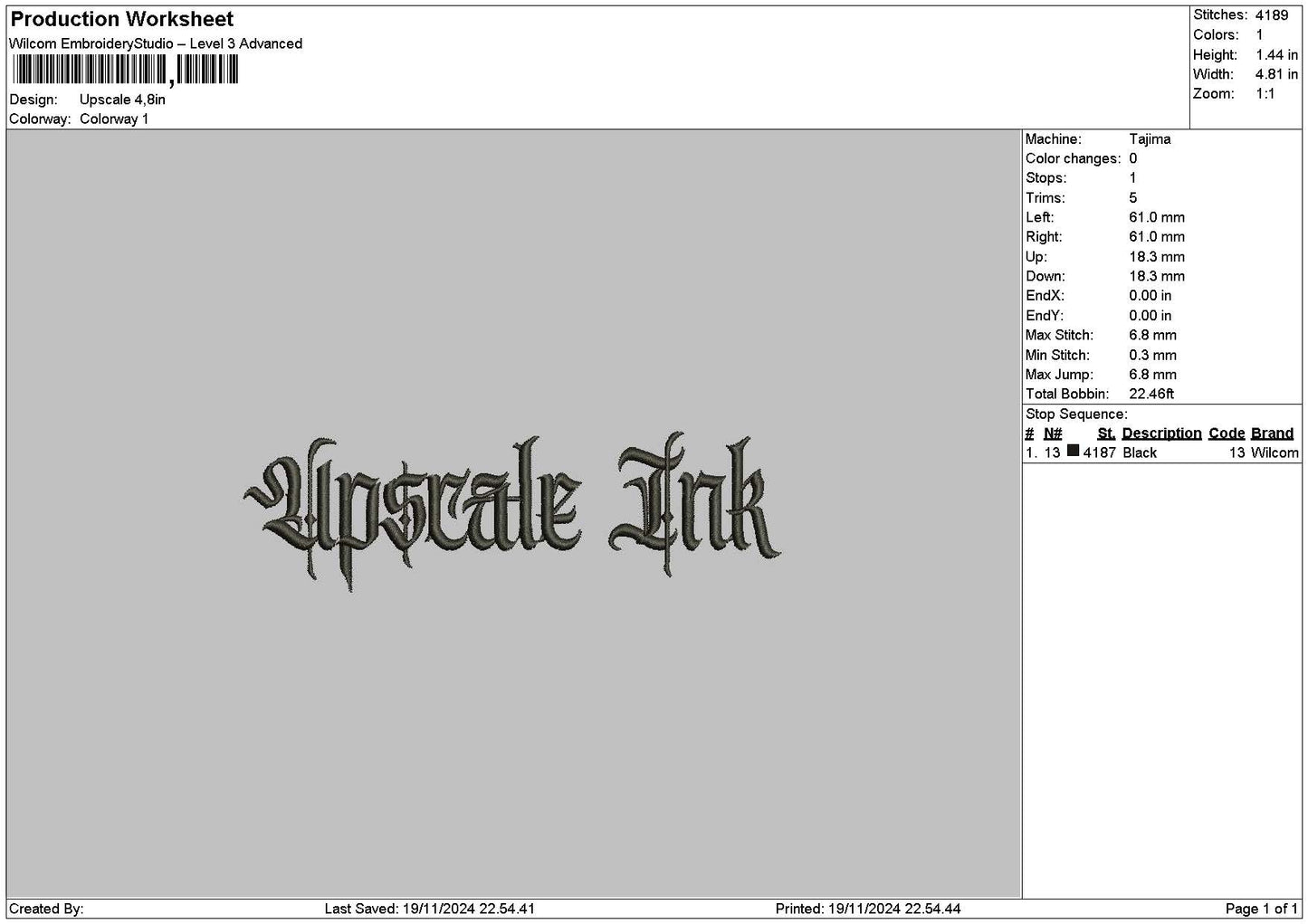 Upscaletext Embroidery File 6 sizes