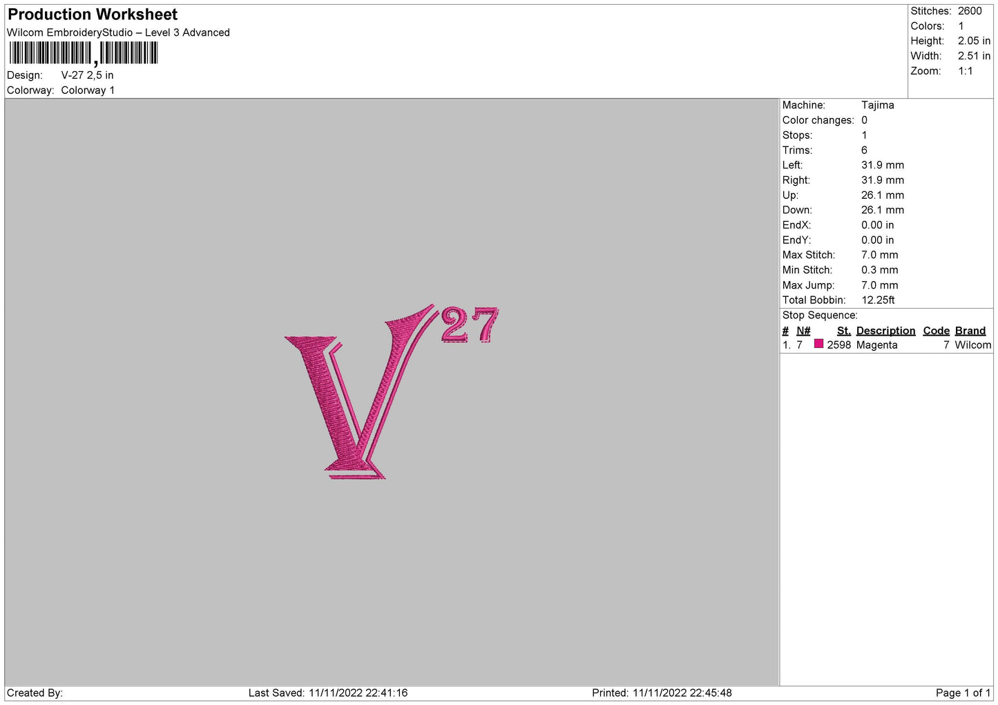 V27 Embroidery File 6 sizes