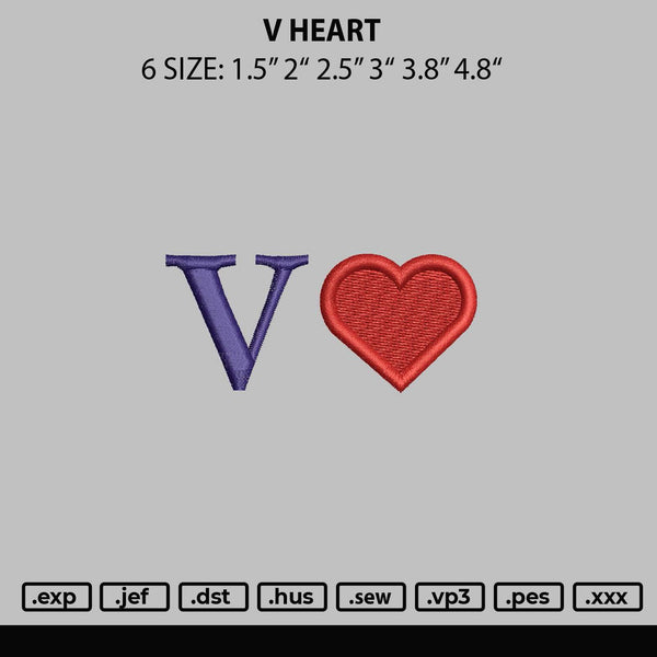 V Heart Embroidery File 6 sizes