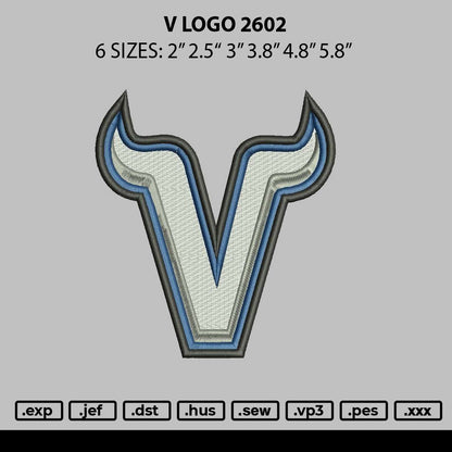 V Logo 2602 Embroidery File 6 sizes