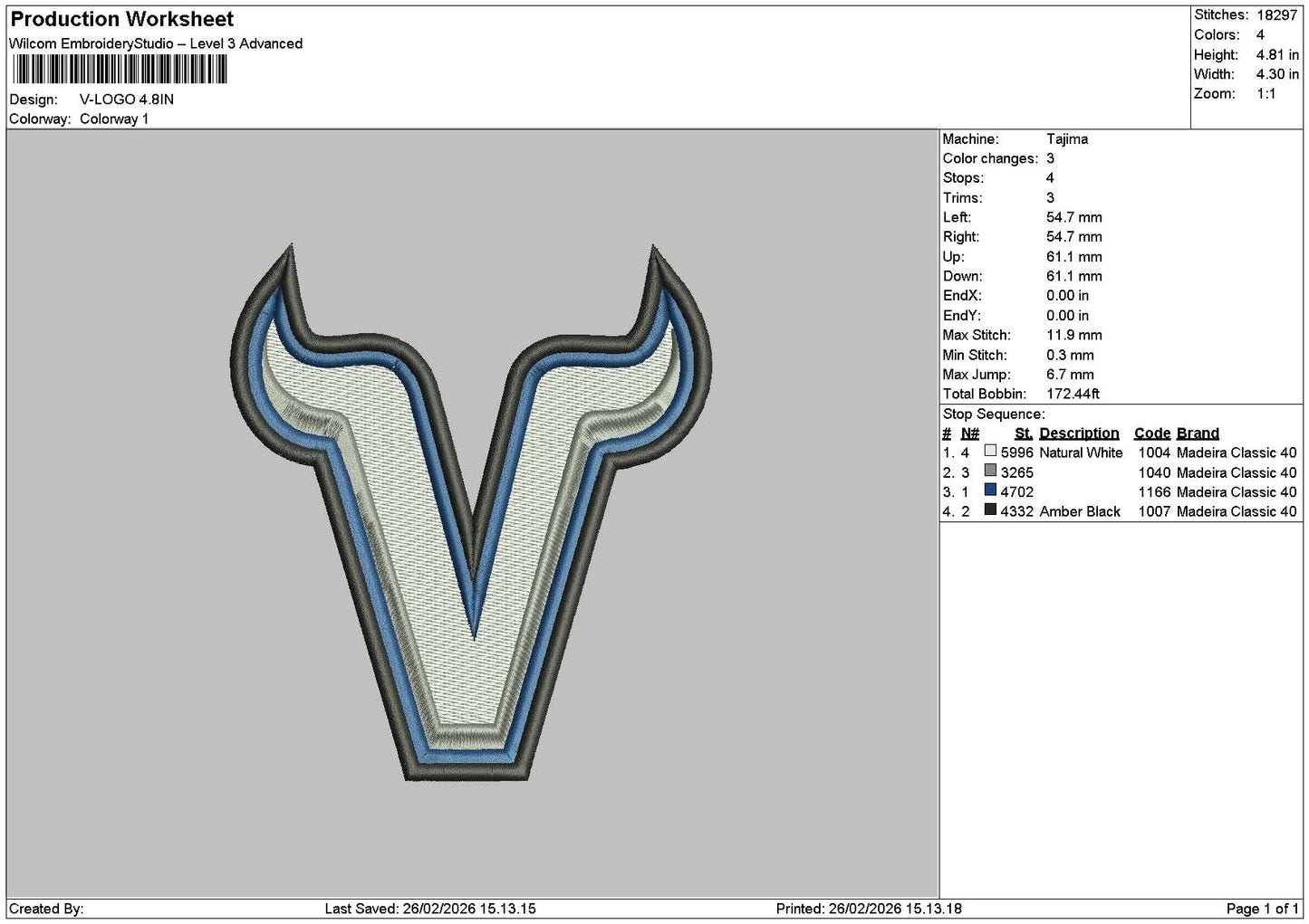 V Logo 2602 Embroidery File 6 sizes