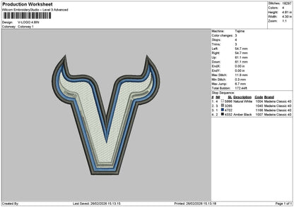 V Logo 2602 Embroidery File 6 sizes