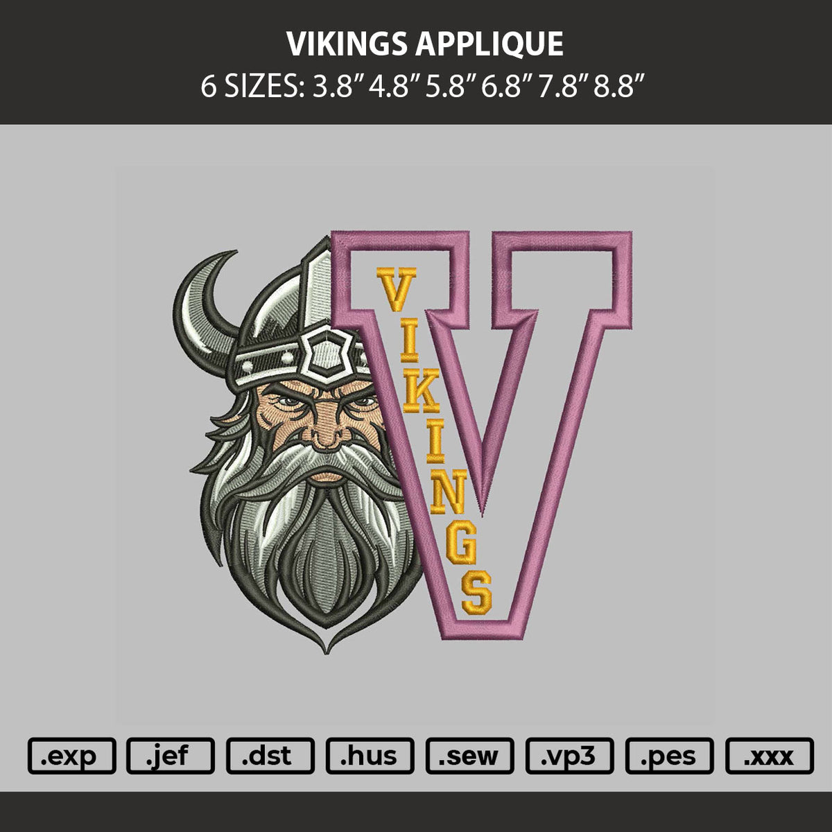 Vikings Applique Embroidery Machine Design File 6 sizes