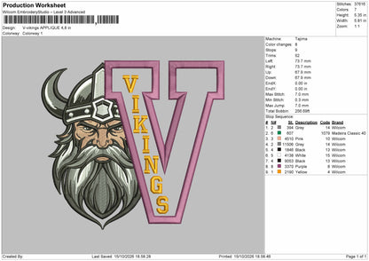 Vikings Applique Embroidery Machine Design File 6 sizes