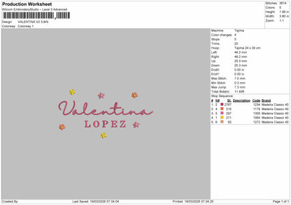 Valentina V2 Embroidery File 6 sizes
