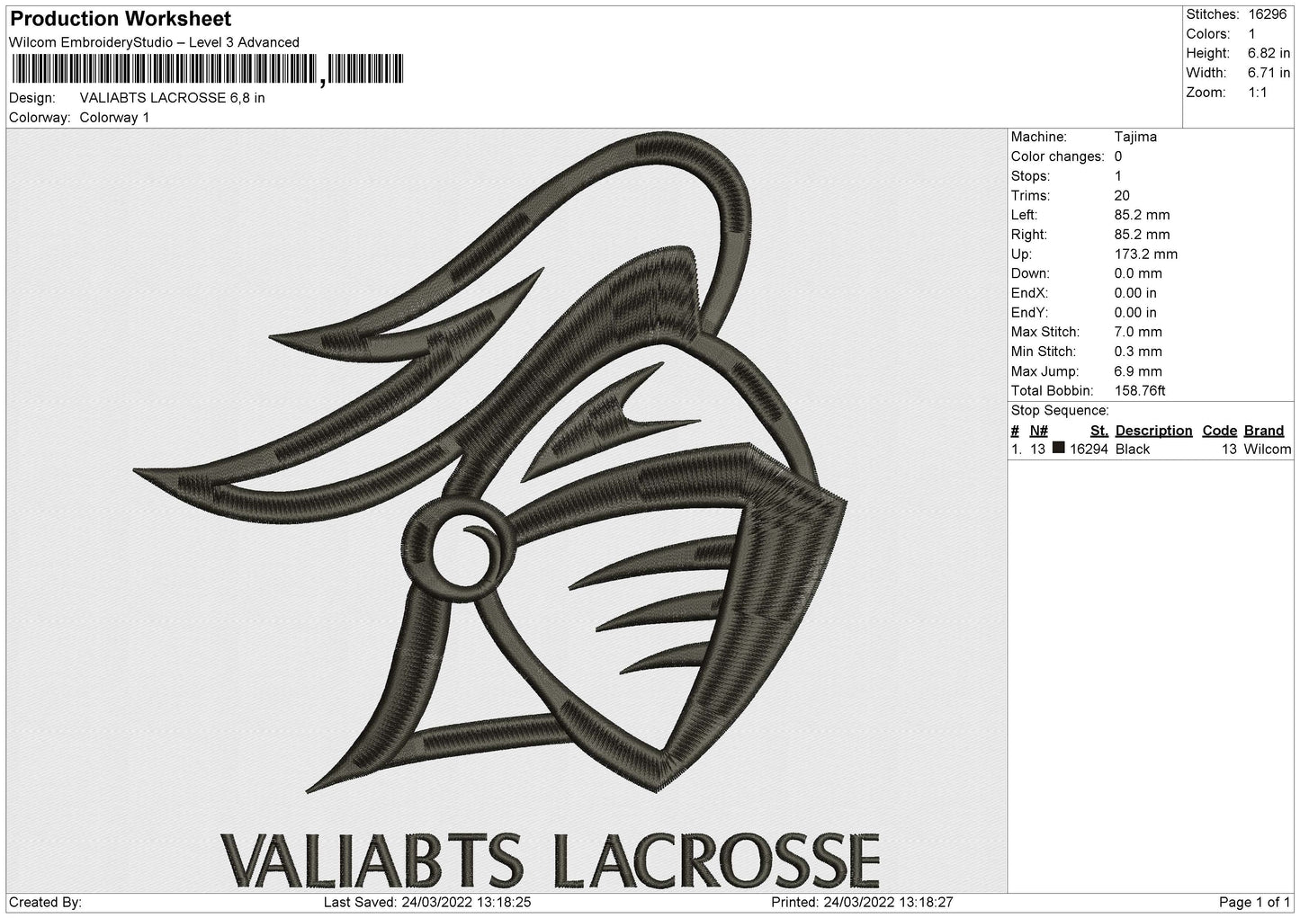 Valiabt Lacrosse Embroidery File 4 size
