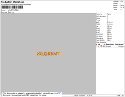 Valorant Embroidery File 4 size