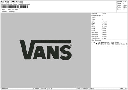 Vans Embroidery File 4 size