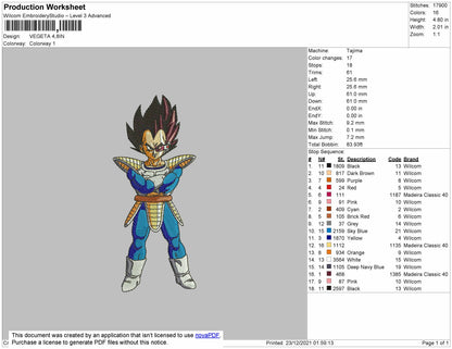 Vegeta Embroidery File 4 size