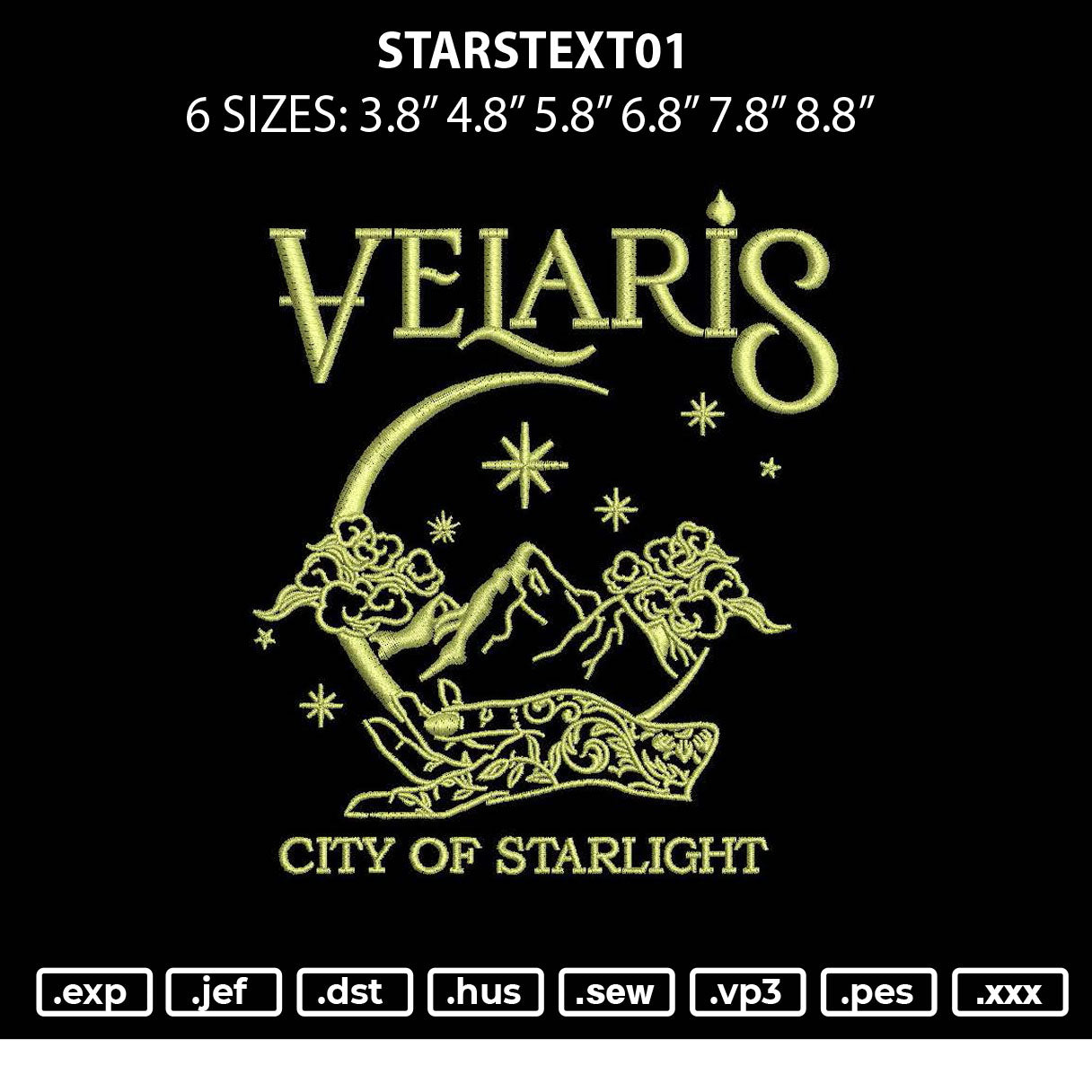 Starstext01 Embroidery File 6 sizes