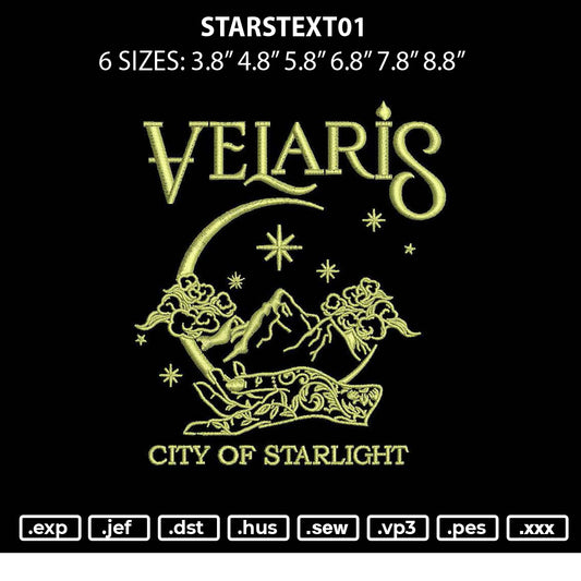 Starstext01 Embroidery File 6 sizes