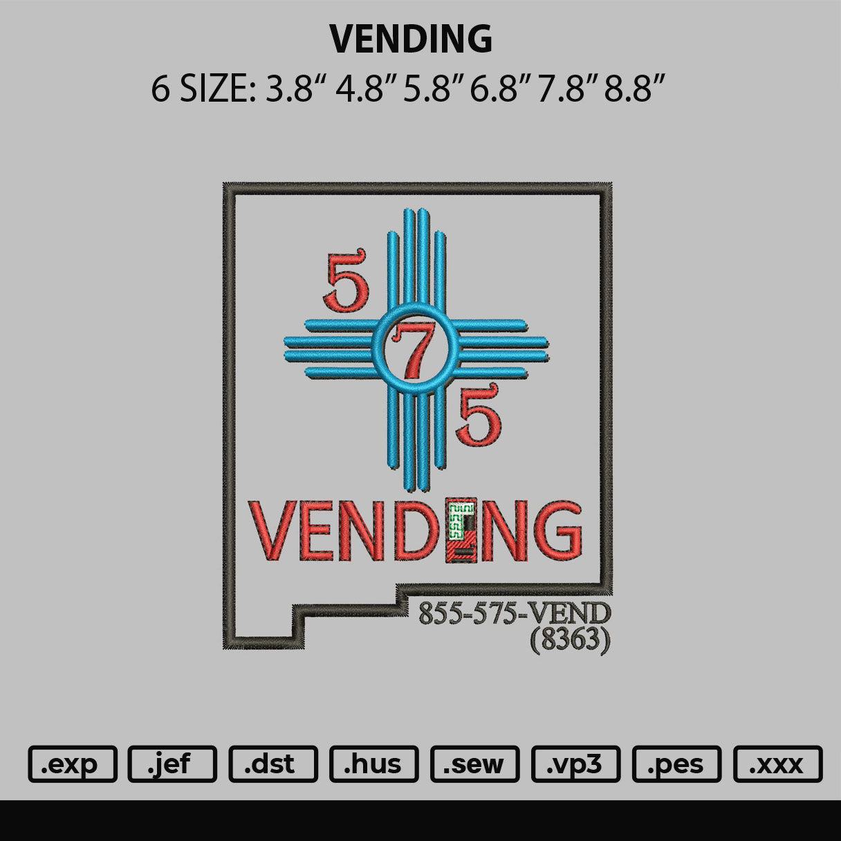 Vending Embroidery File 6 sizes