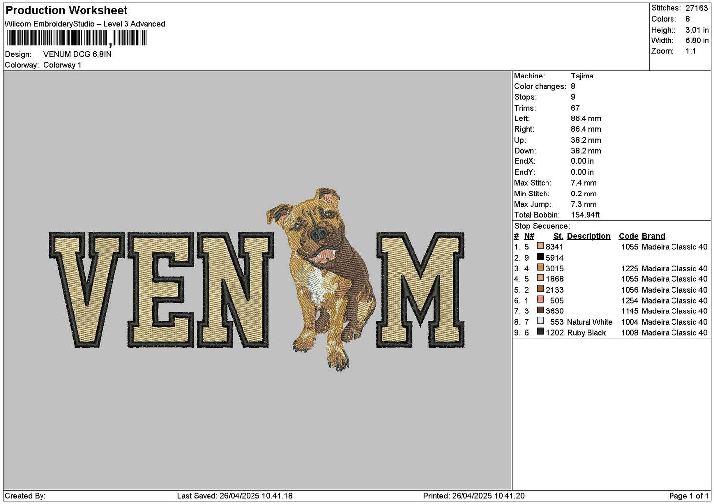Venumtext Embroidery File 6 sizes