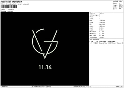 VG Logo Embroidery File 6 sizes