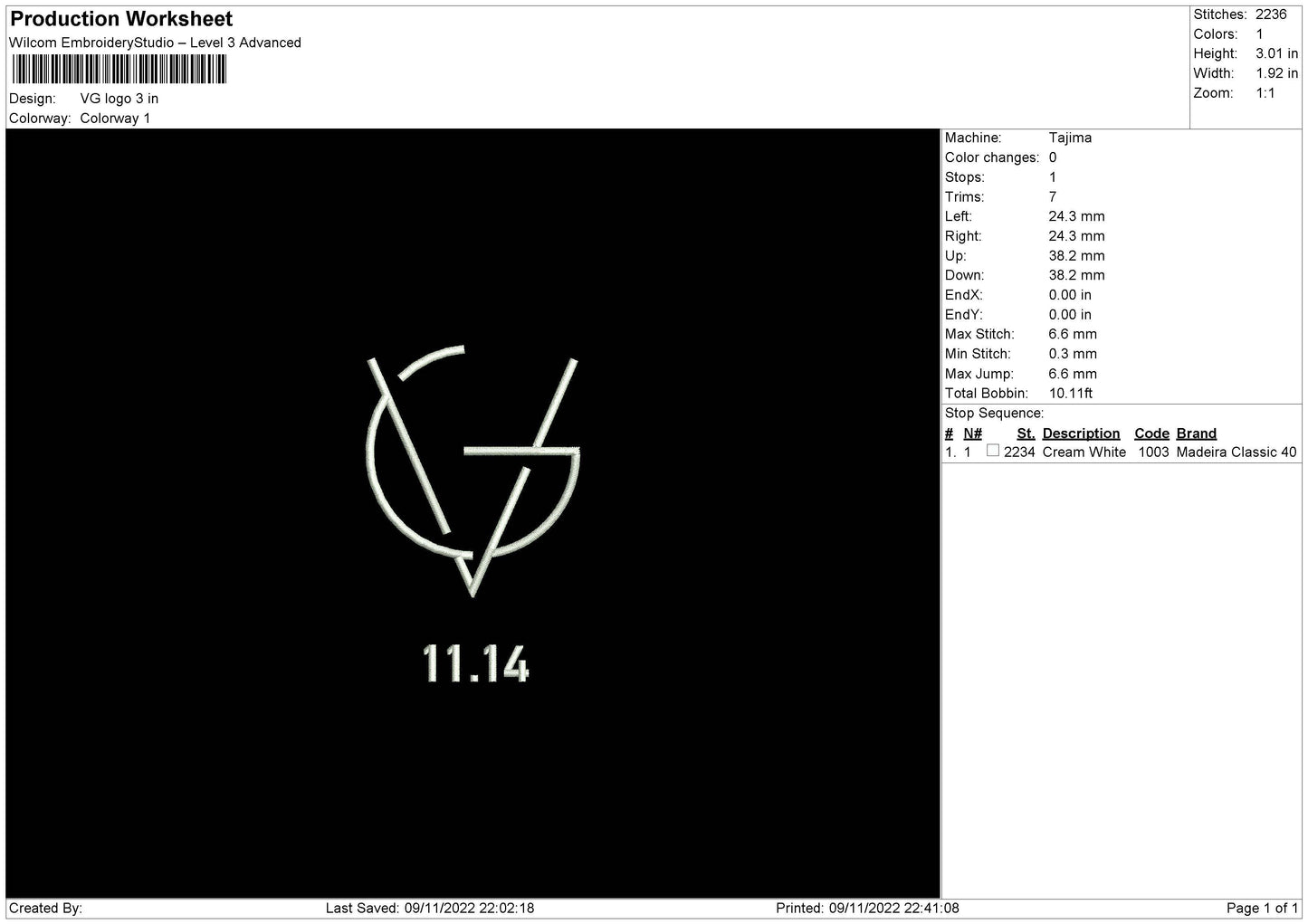 VG Logo Embroidery File 6 sizes