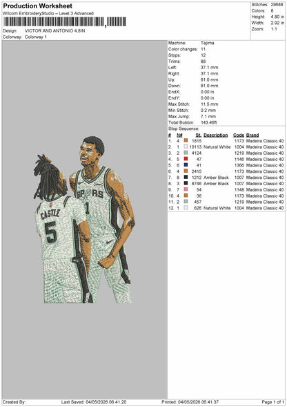VICTOR AND ANTONIO Embroidery File 6 sizeS