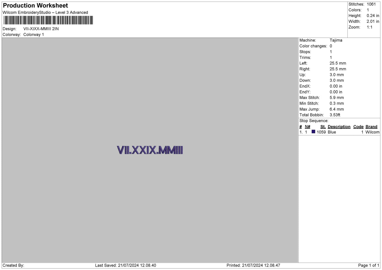Roman Numerals 2107 Embroidery File 6 sizes