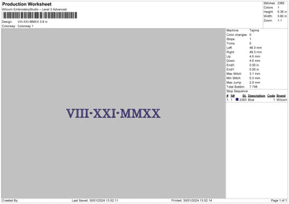 Roman3024 Embroidery File 6 sizes